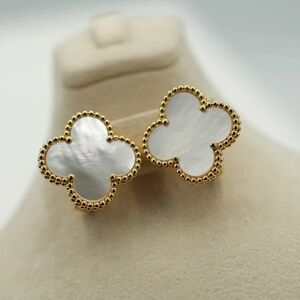 Elegant Gold and White Clover Earrings